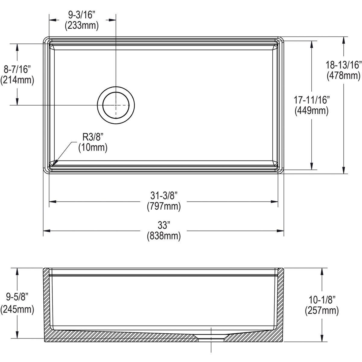 Elkay White 33 x 18-13/16 in. Fireclay Single Bowl Farmhouse Kitchen Sink 