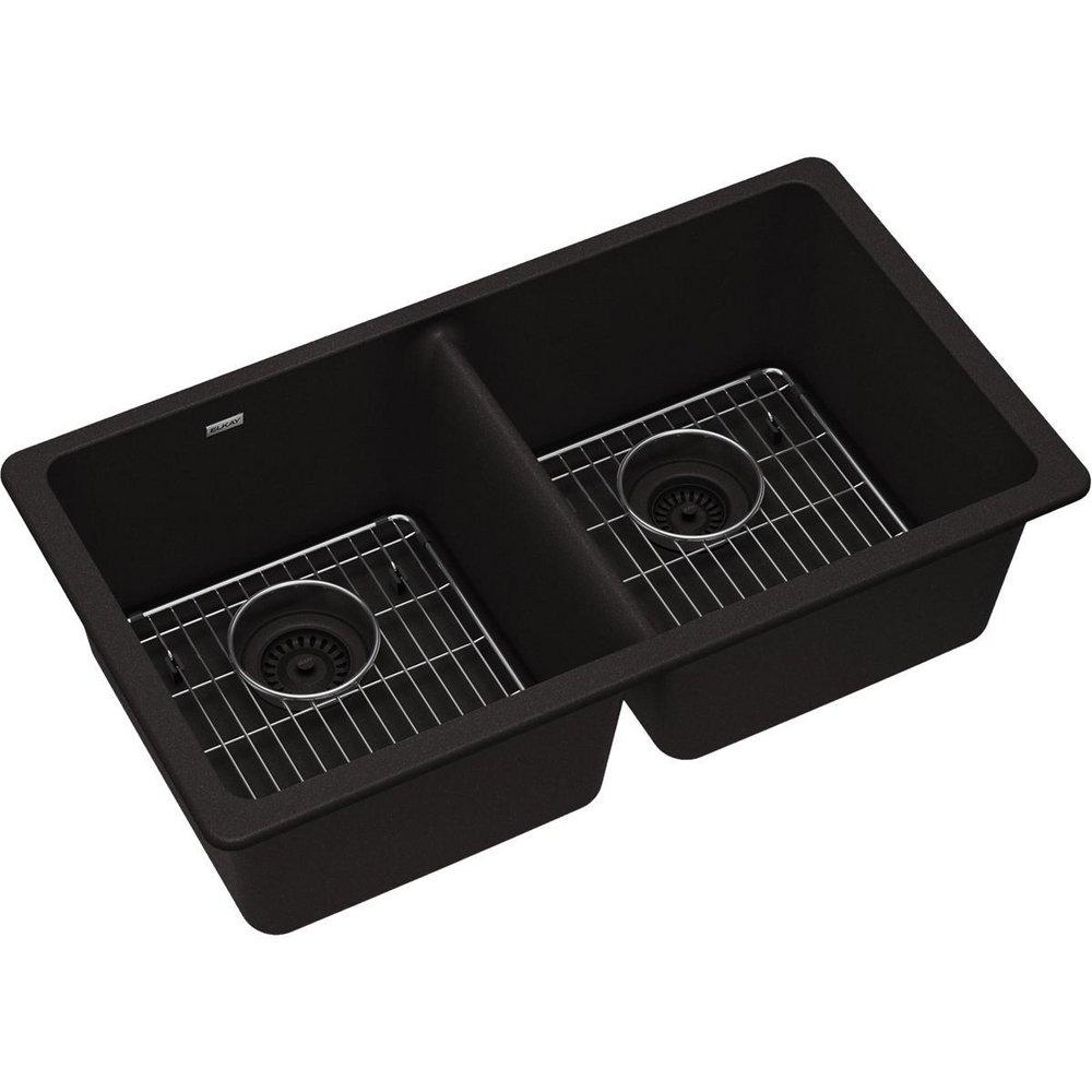 Elkay Black 33 x 18-1/2 in. Composite Double Bowl Undermount Kitchen Sink 