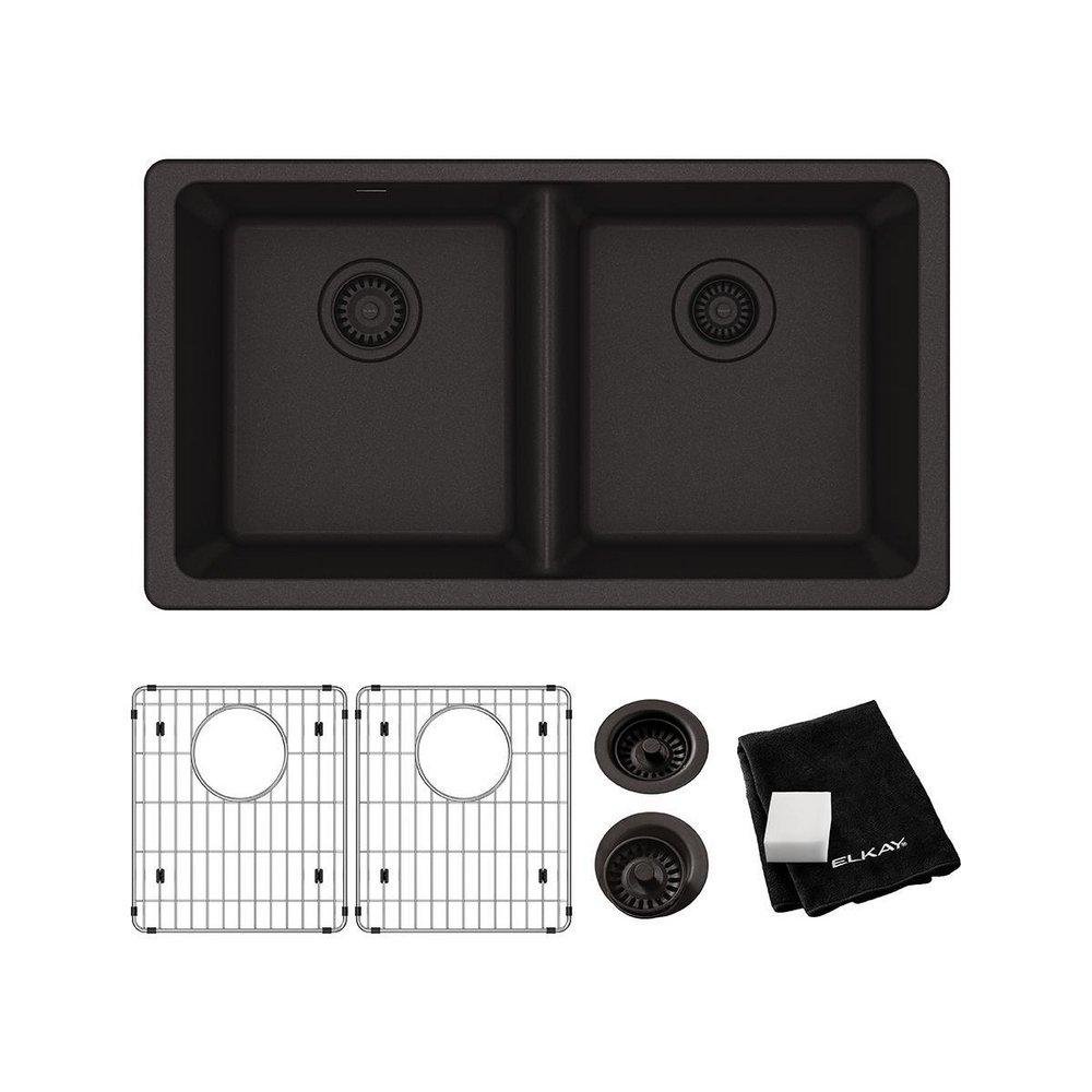 Elkay Black 33 x 18-1/2 in. Composite Double Bowl Undermount Kitchen Sink 