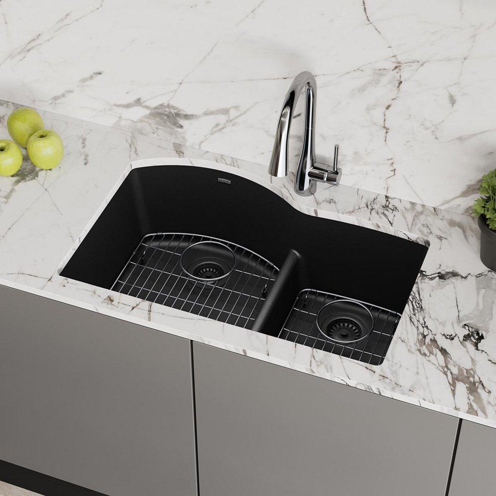 Elkay Black 33 x 22 in. 1-Hole Composite Double Bowl Undermount Kitchen Sink 