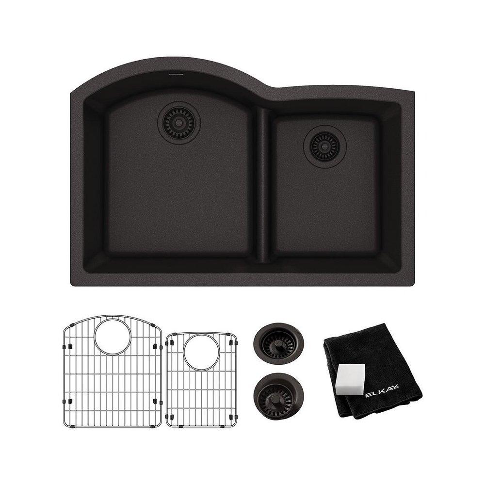 Elkay Black 33 x 22 in. 1-Hole Composite Double Bowl Undermount Kitchen Sink 