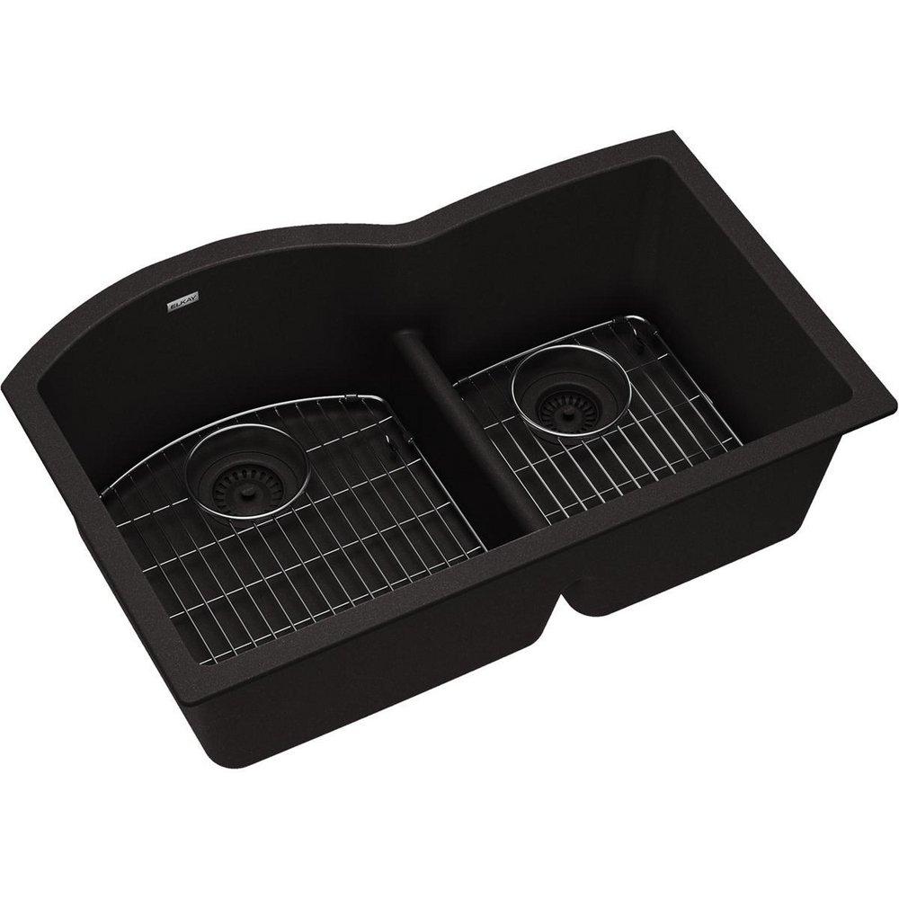 Elkay Black 33 x 22 in. 1-Hole Composite Double Bowl Undermount Kitchen Sink 