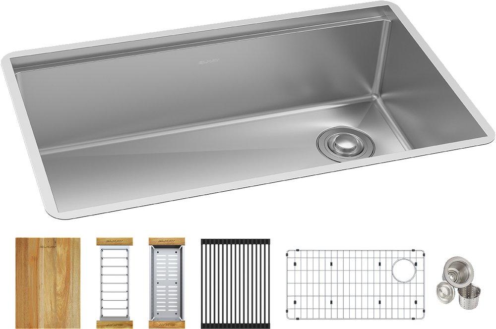 Elkay Polished Satin 31-1/2 x 18-1/2 in. No-Hole Stainless Steel Single Bowl Undermount Kitchen Sink 