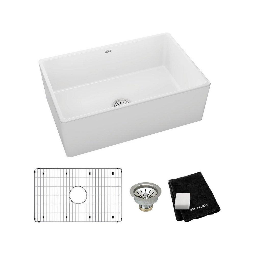 Elkay White 30 x 19-15/16 in. Fireclay Single Bowl Farmhouse Kitchen Sink 