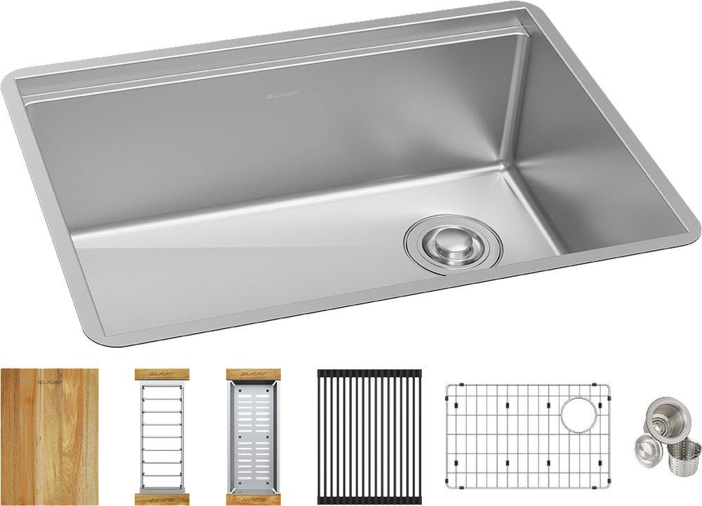 18 GAUGE STAINLESS STEEL 25.5" X 18.5" X 9" CROSSTOWN WORKSTATION SINGLE BOWL UNDERMOUNT KITCHEN SINK KIT 