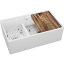 Elkay White 33 x 19-15/16 in. Fireclay Double Bowl Farmhouse Kitchen Sink 