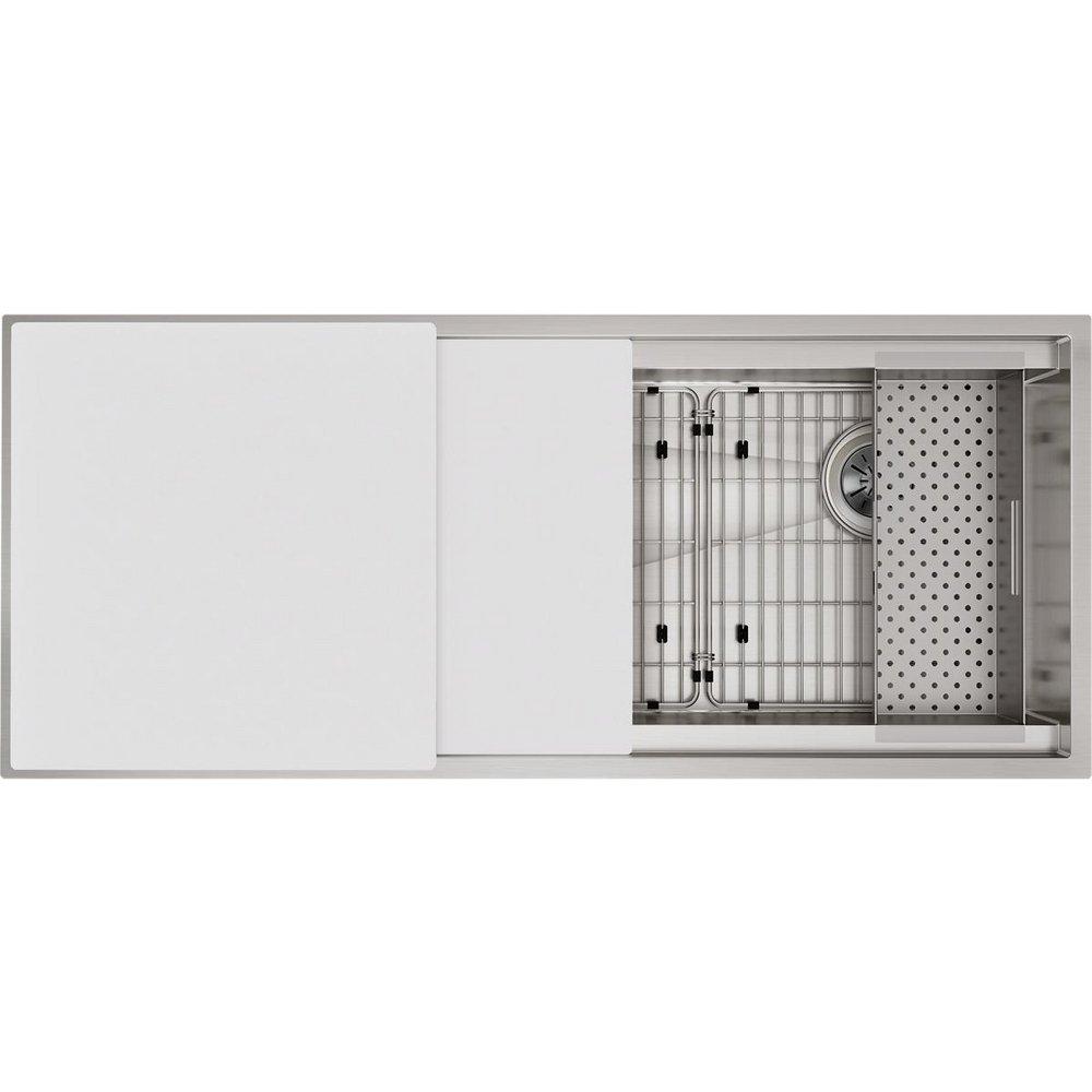 45" UNDERMOUNT SINK WITH CUTTING BOARDS, BOTTON GRIDS AND 2 COLANDERS. 