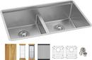 31-1/2 x 18-1/2 in. No-Hole Stainless Steel Double Bowl Undermount Kitchen Sink in Polished Satin