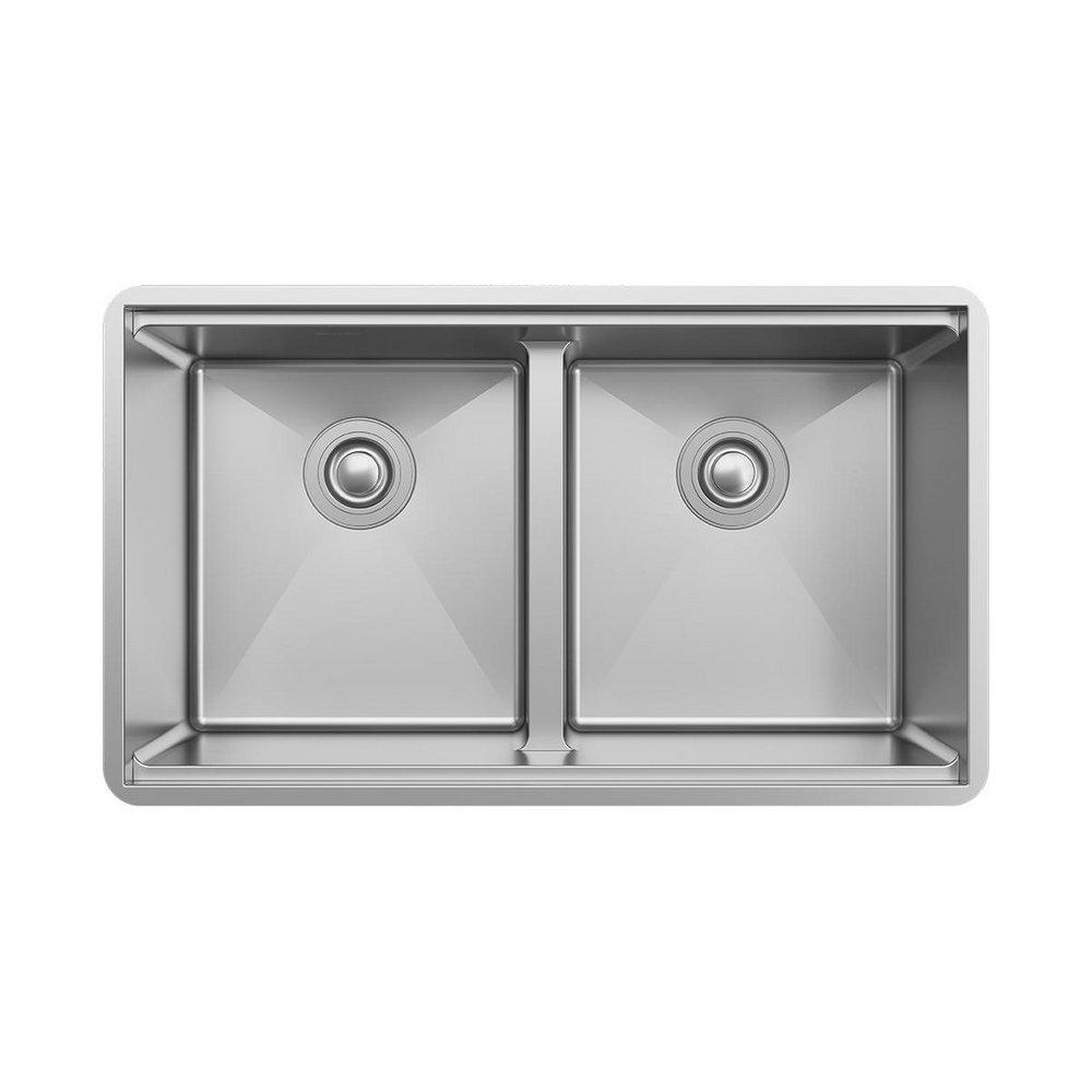 Elkay Polished Satin 31-1/2 x 18-1/2 in. No-Hole Stainless Steel Double Bowl Undermount Kitchen Sink 