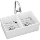 33 x 19-15/16 in. Fireclay Double Bowl Farmhouse Kitchen Sink Kit with Sound Dampening - Includes Kitchen Faucet, Bottom Grids, Drains and Cleaning Kit in White