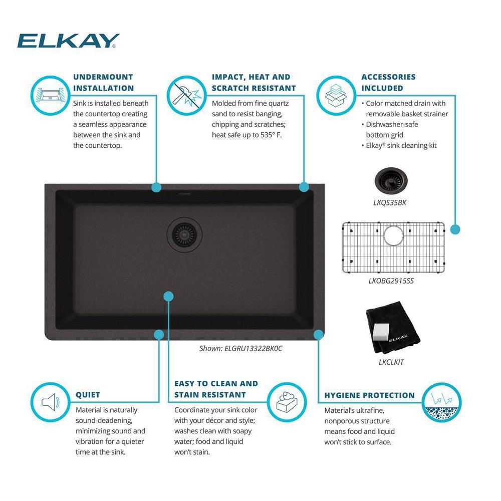 Elkay Black 33 x 18-7/16 in. Composite Single Bowl Undermount Kitchen Sink 