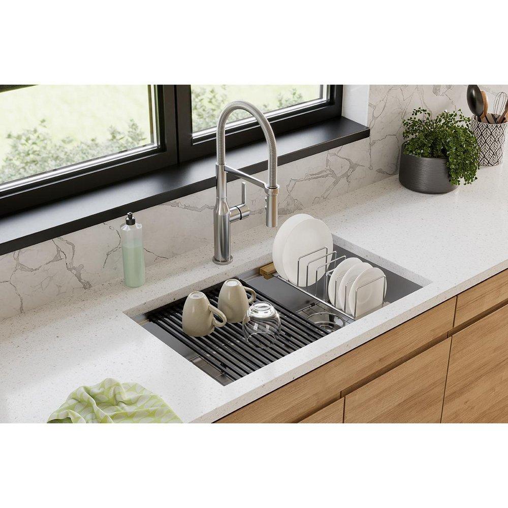 Elkay Polished Satin 31-1/2 x 18-1/2 in. No-Hole Stainless Steel Single Bowl Undermount Kitchen Sink 