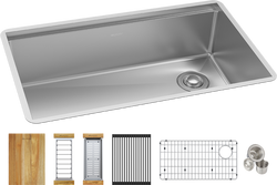 31-1/2 in. Undermount Stainless Steel Single Bowl Workstation Kitchen Sink in Polished Satin