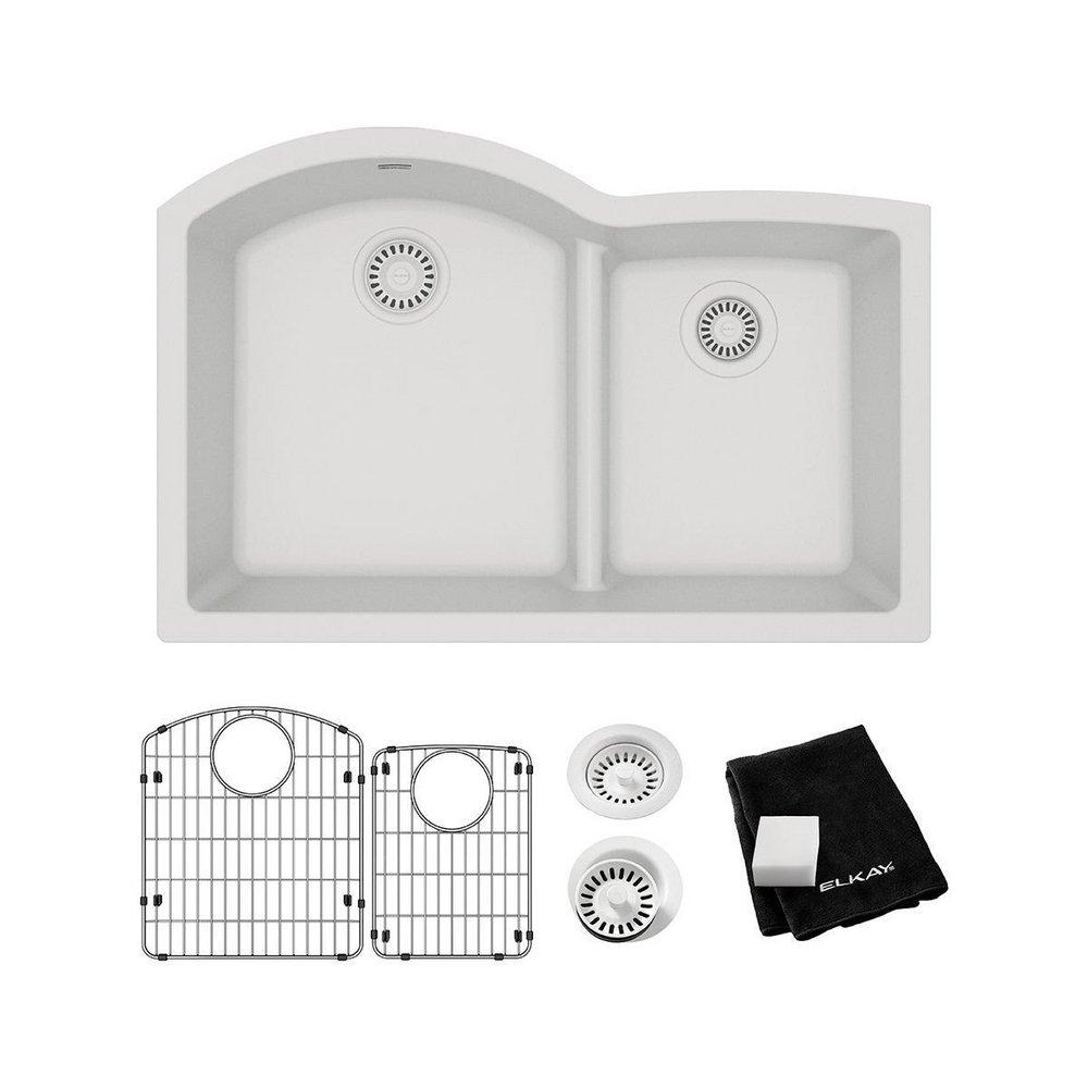Elkay White 33 x 22 in. 1-Hole Composite Double Bowl Undermount Kitchen Sink 