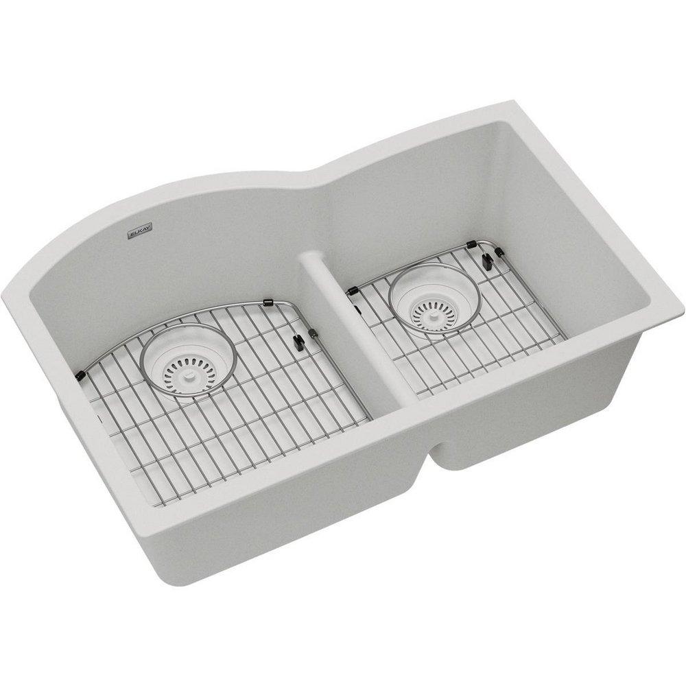 Elkay White 33 x 22 in. 1-Hole Composite Double Bowl Undermount Kitchen Sink 