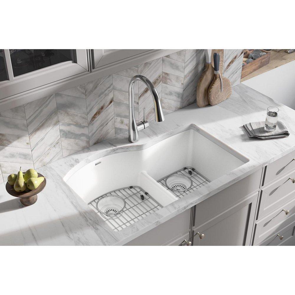 Elkay White 33 x 22 in. 1-Hole Composite Double Bowl Undermount Kitchen Sink 