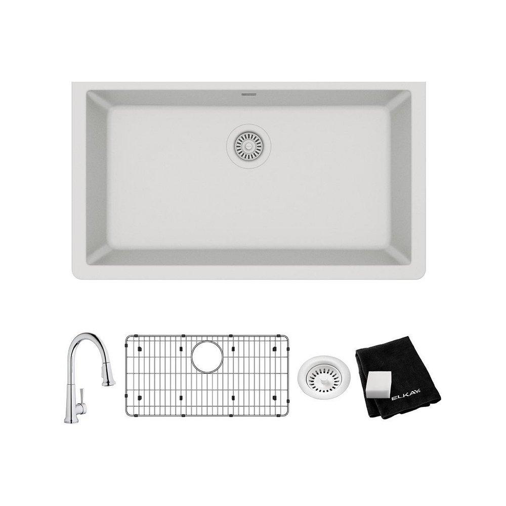 Elkay White 33 x 18-7/16 in. Composite Single Bowl Undermount Kitchen Sink 