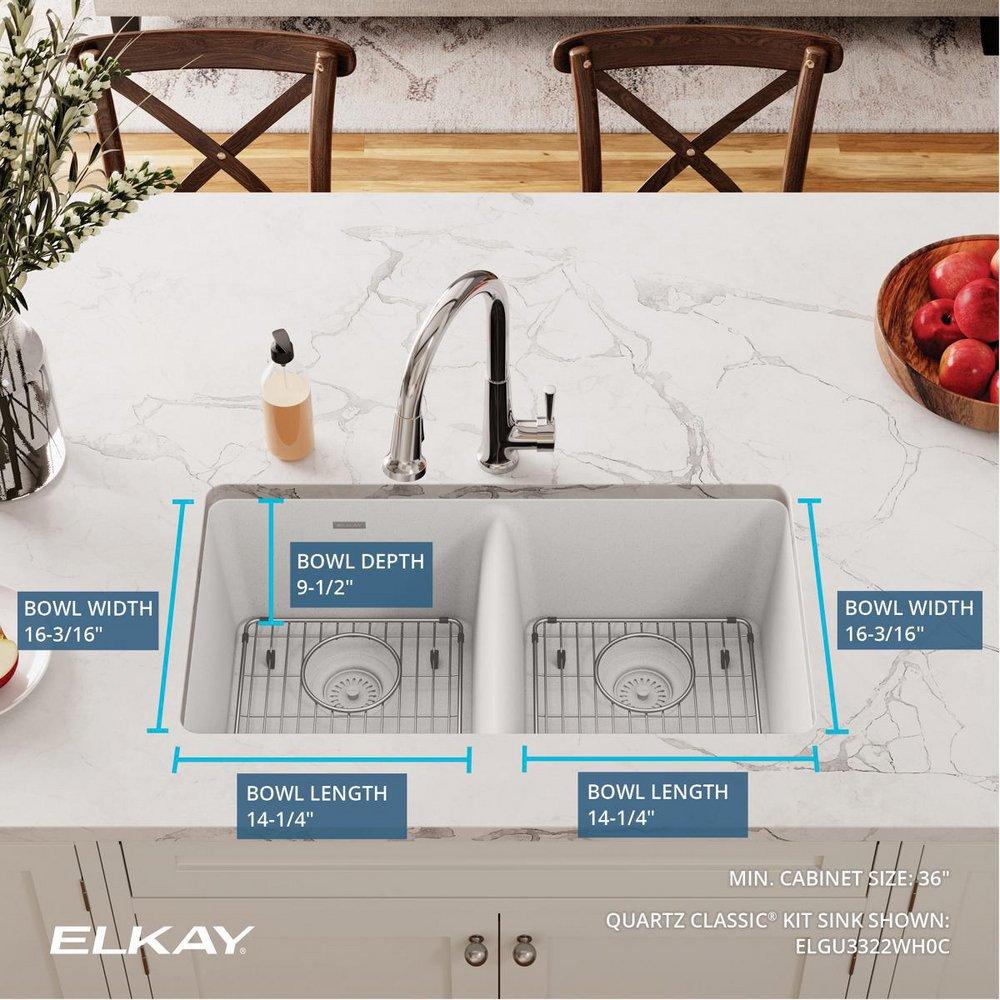 Elkay White 33 x 18-1/2 in. Composite Double Bowl Undermount Kitchen Sink 