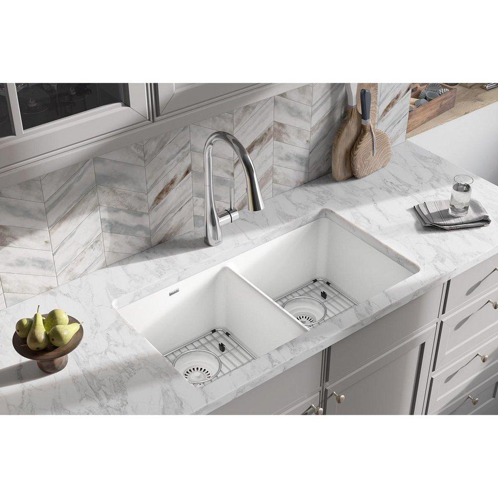 Elkay White 33 x 18-1/2 in. Composite Double Bowl Undermount Kitchen Sink 