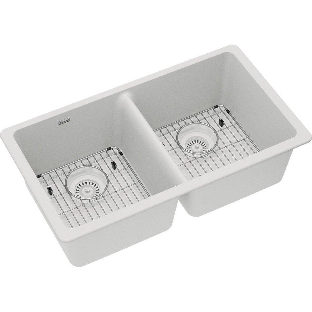 Elkay White 33 x 18-1/2 in. Composite Double Bowl Undermount Kitchen Sink 