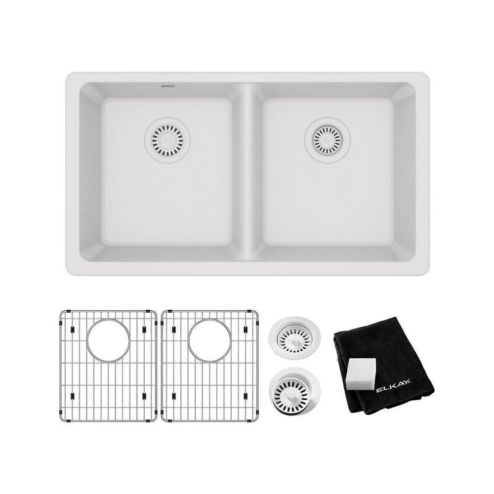 Elkay White 33 x 18-1/2 in. Composite Double Bowl Undermount Kitchen Sink 