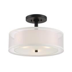 60W 3-Light Medium E-26 Vantage Semi-Flush Drum Ceiling Fixture with Translucent Silver & Off-White Linen Shades in Sand Coal