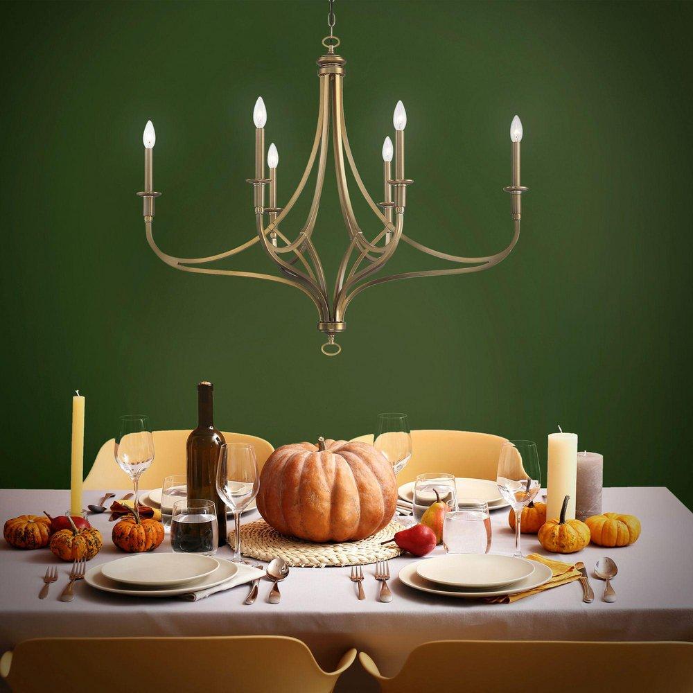 6-Light 28 in. Wide Chandelier in Brushed Honey Gold 
