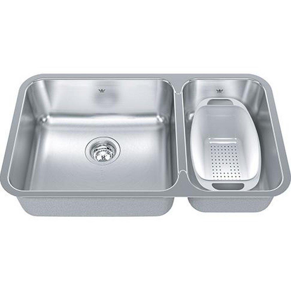 FHP Kindred Satin 30-7/8 x 17-3/4 in. No-Hole Stainless Steel Double Bowl Undermount Kitchen Sink 