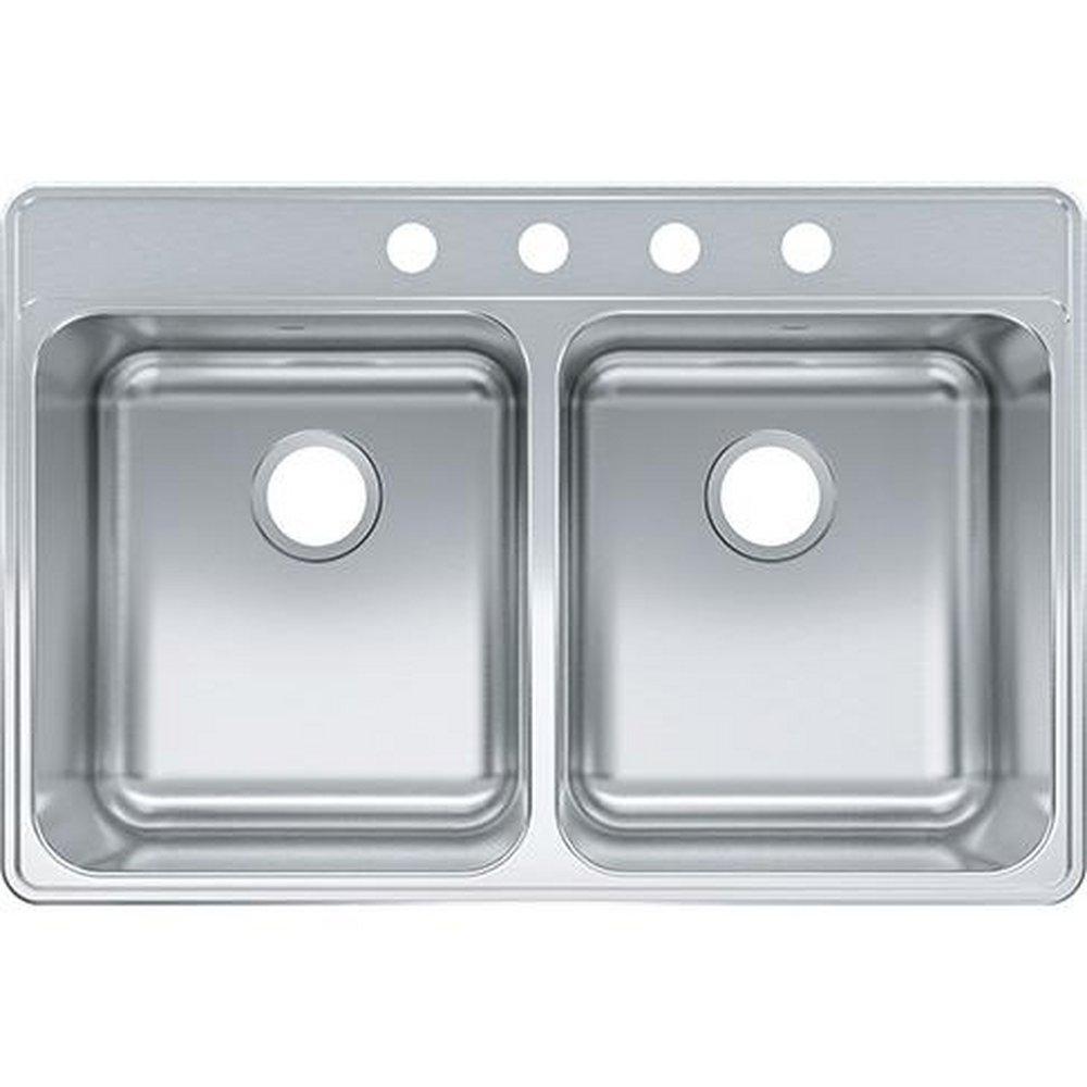 FHP Kindred Satin 33 x 22 in. 4-Hole Stainless Steel Double Bowl Drop-in Kitchen Sink 