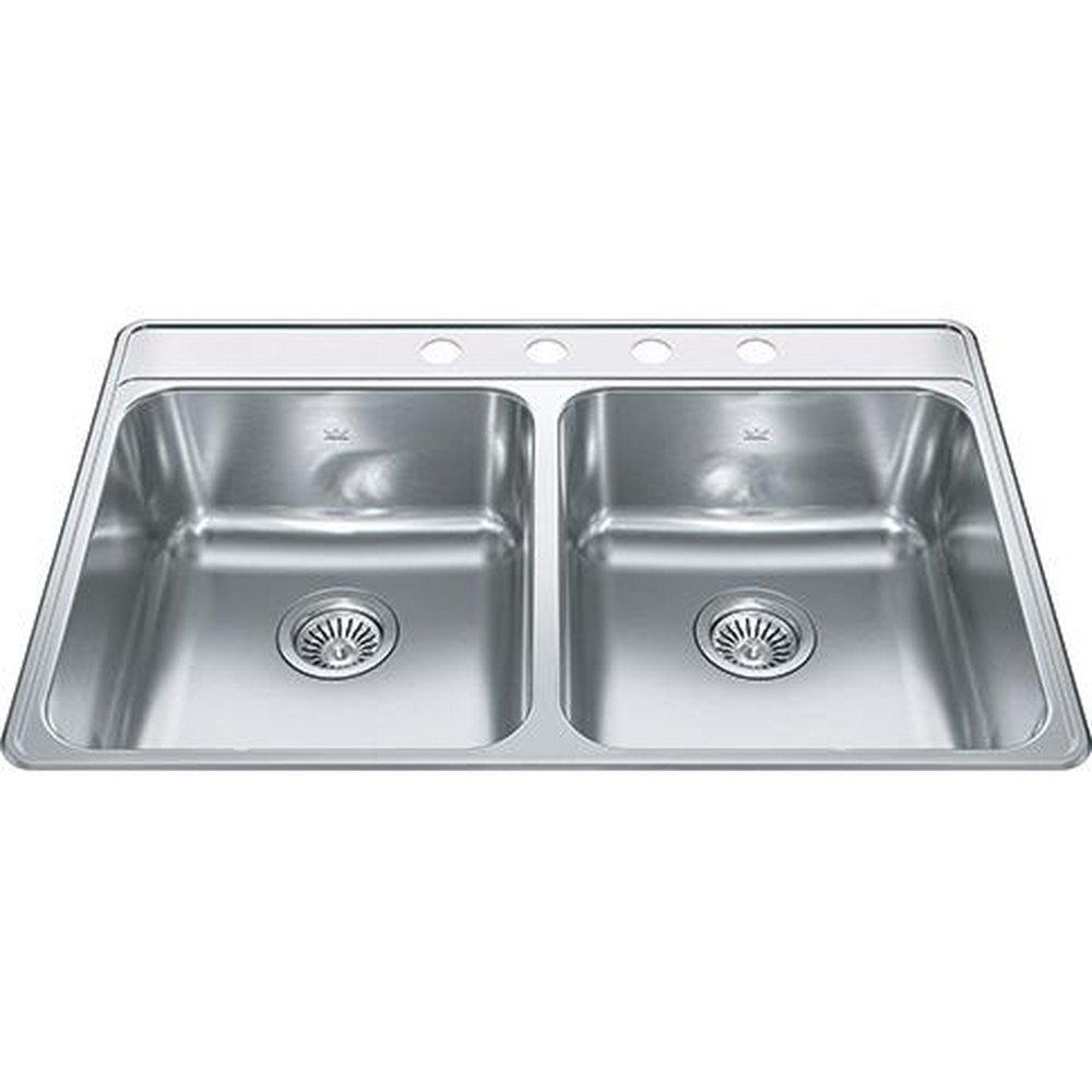 FHP Kindred Satin 33 x 22 in. 4-Hole Stainless Steel Double Bowl Drop-in Kitchen Sink 