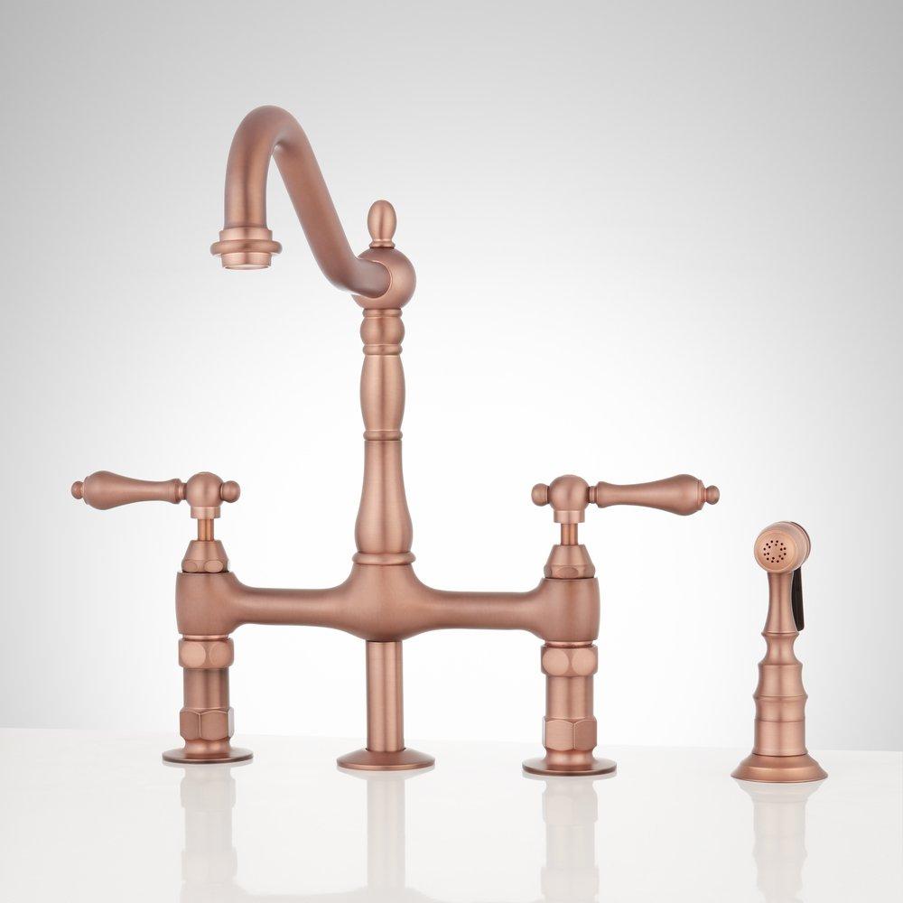 Signature Hardware Antique Copper Two Handle Bridge Kitchen Faucet 