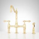 Two Handle Bridge Kitchen Faucet with Side Spray in Polished Brass