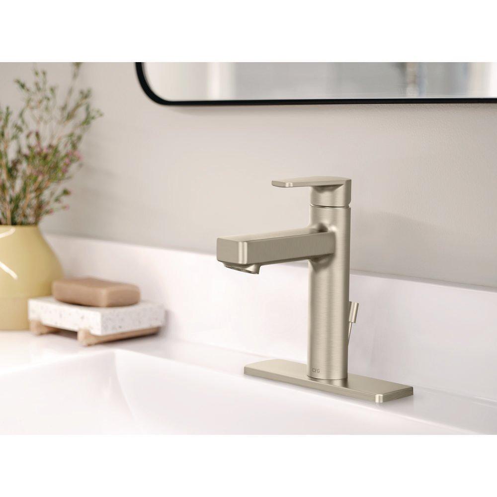CFG Brushed Nickel Single Handle Centerset Bathroom Sink Faucet Lever Handle 