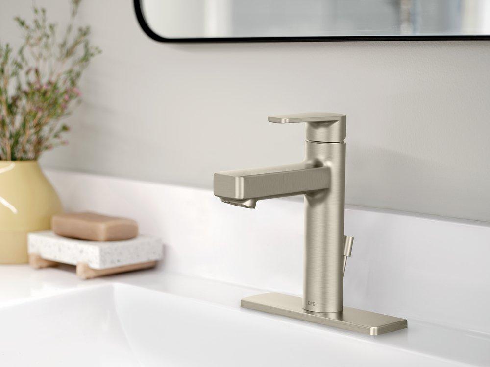 Cleveland Faucet Group Brushed Nickel Single Handle Centerset Bathroom Sink Faucet Lever Handle 