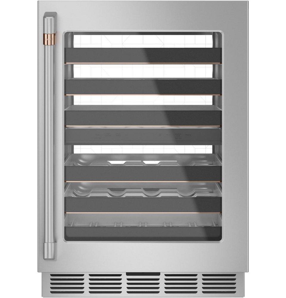 Cafe&trade; Stainless Steel/Brushed Stainless 34-1/8 x 23-3/4 in. Built-in and Freestanding Wine Cooler 