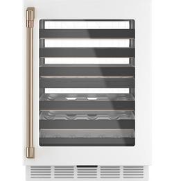 34-1/8 x 23-3/4 in. Built-in and Freestanding Wine Cooler in Matte White with Brushed Bronze