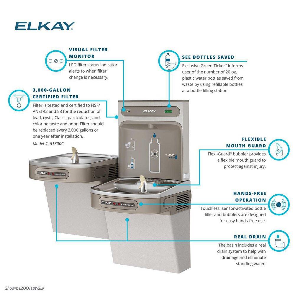 Elkay Light Grey Granite Wall Mount Indoor Bottle Filling Station with Bi-Level ADA Cooler 