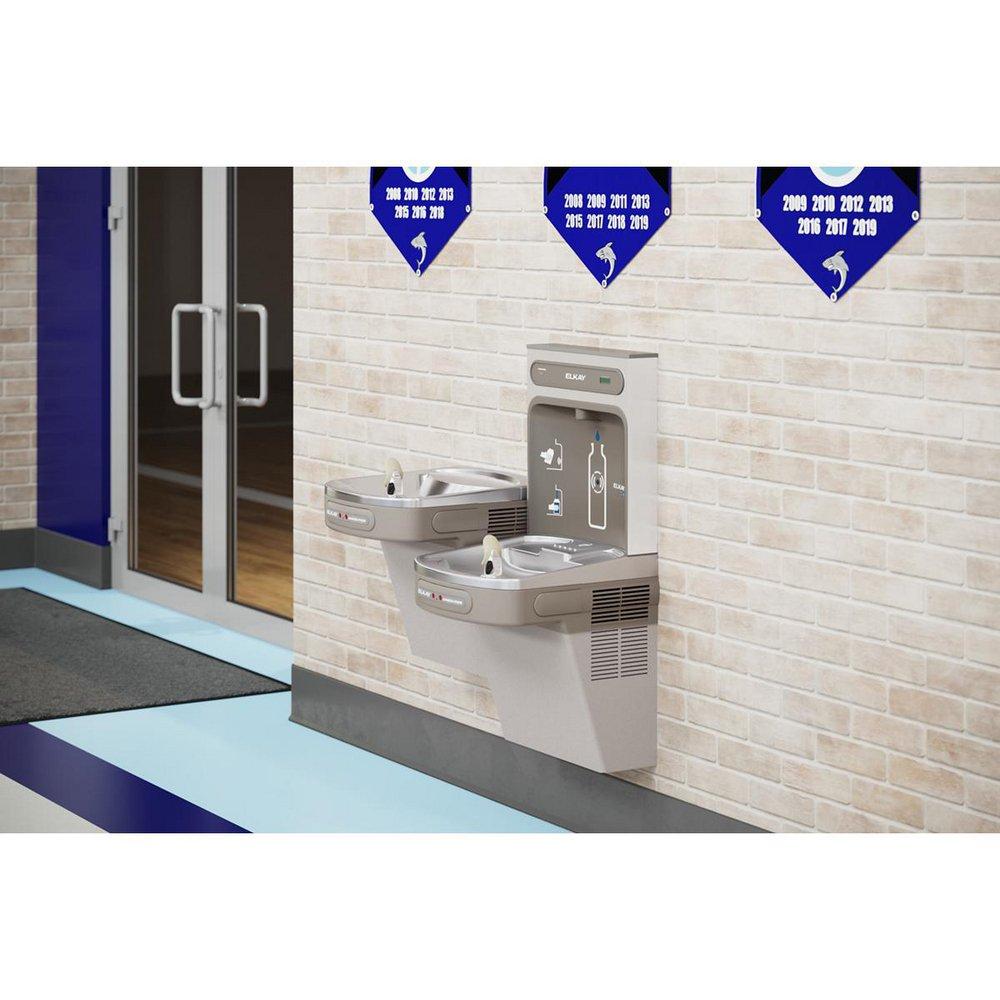 Elkay Light Grey Granite Wall Mount Indoor Bottle Filling Station with Bi-Level ADA Cooler 