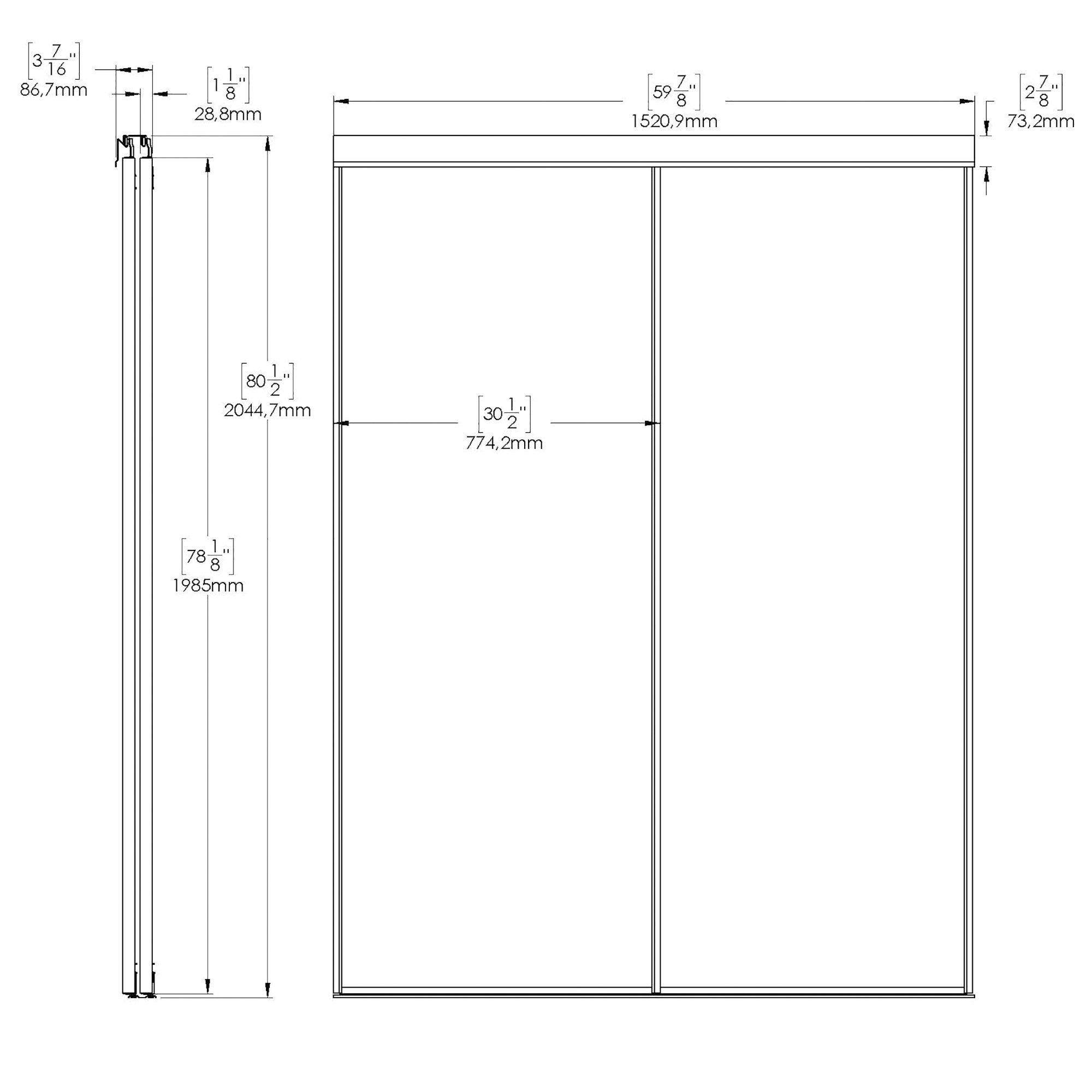 Colonial White 80-1/2 in. Bi-Pass Door with Frame in White 