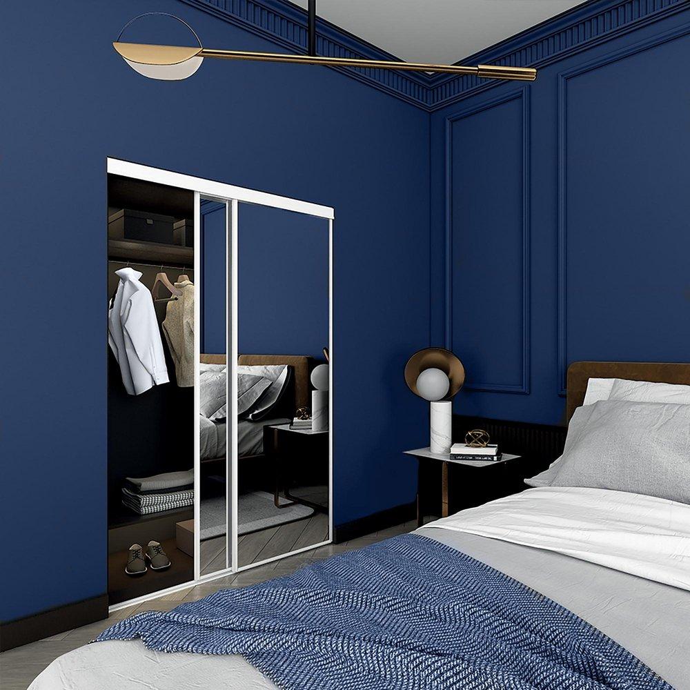 Colonial White 96 in. Bi-Pass Door with Frame in White 