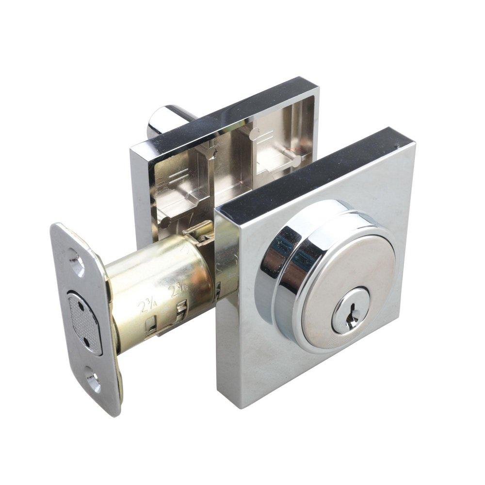 Chrome Premier Square Single Cylinder Deadbolt 