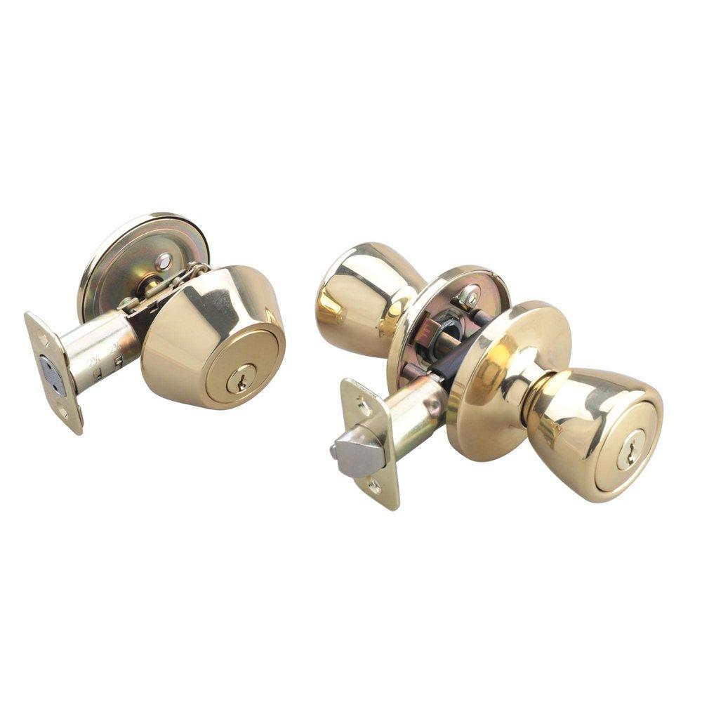 Polished Brass Tulip Knob Entrance & Deadbolt Lock 