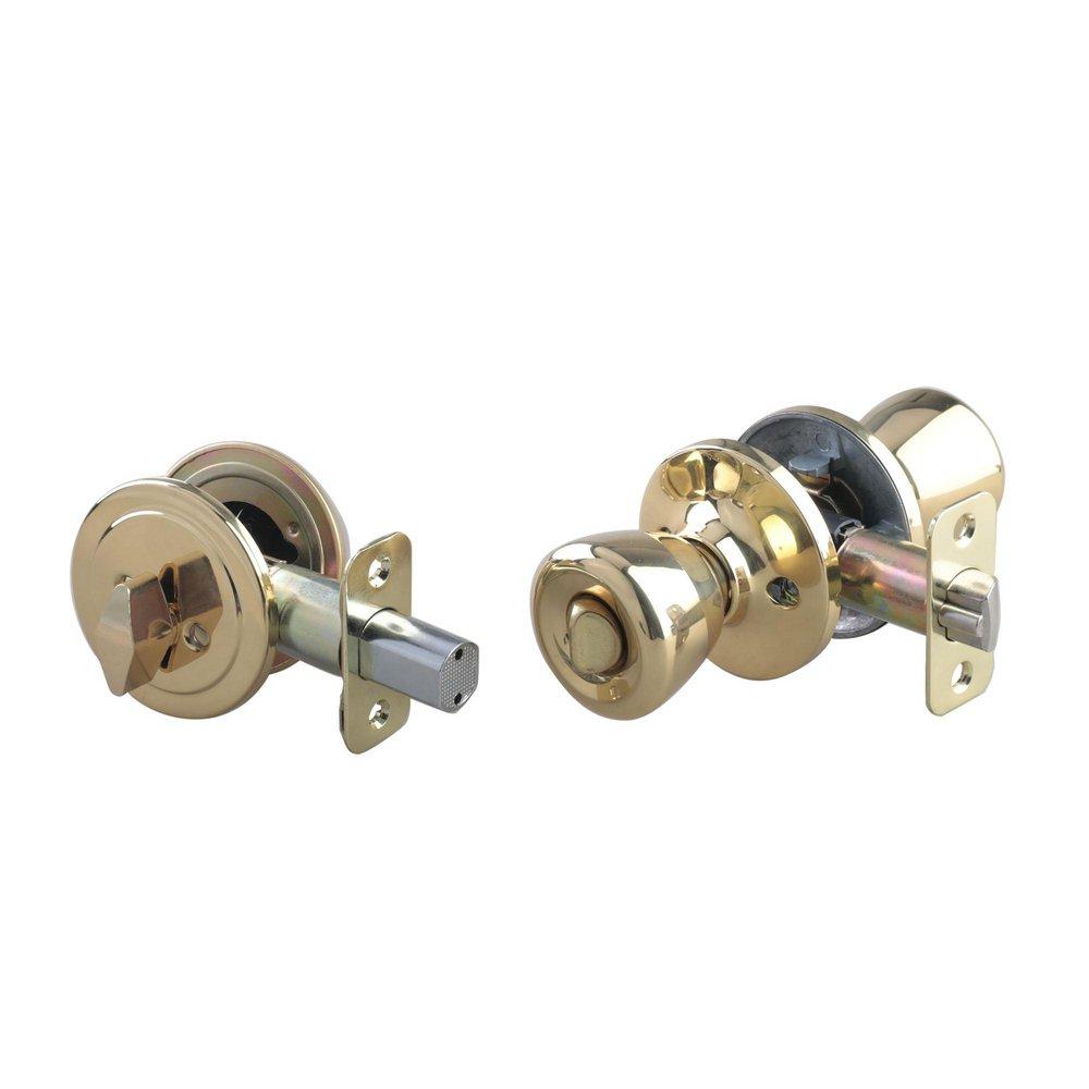 Polished Brass Tulip Knob Entrance & Deadbolt Lock 
