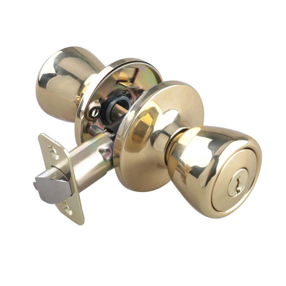 Polished Brass Tulip Knob Entrance & Deadbolt Lock 