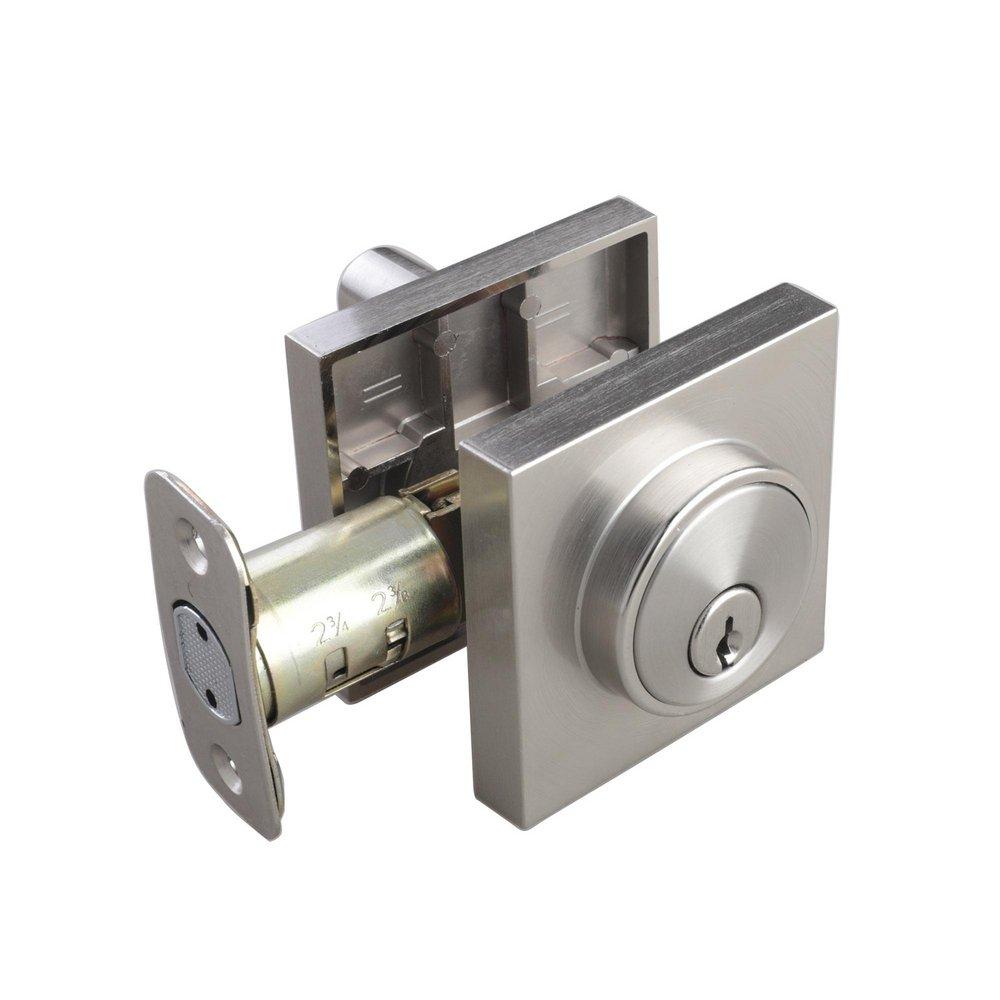 Satin Nickel Premier Square Single Cylinder Deadbolt 