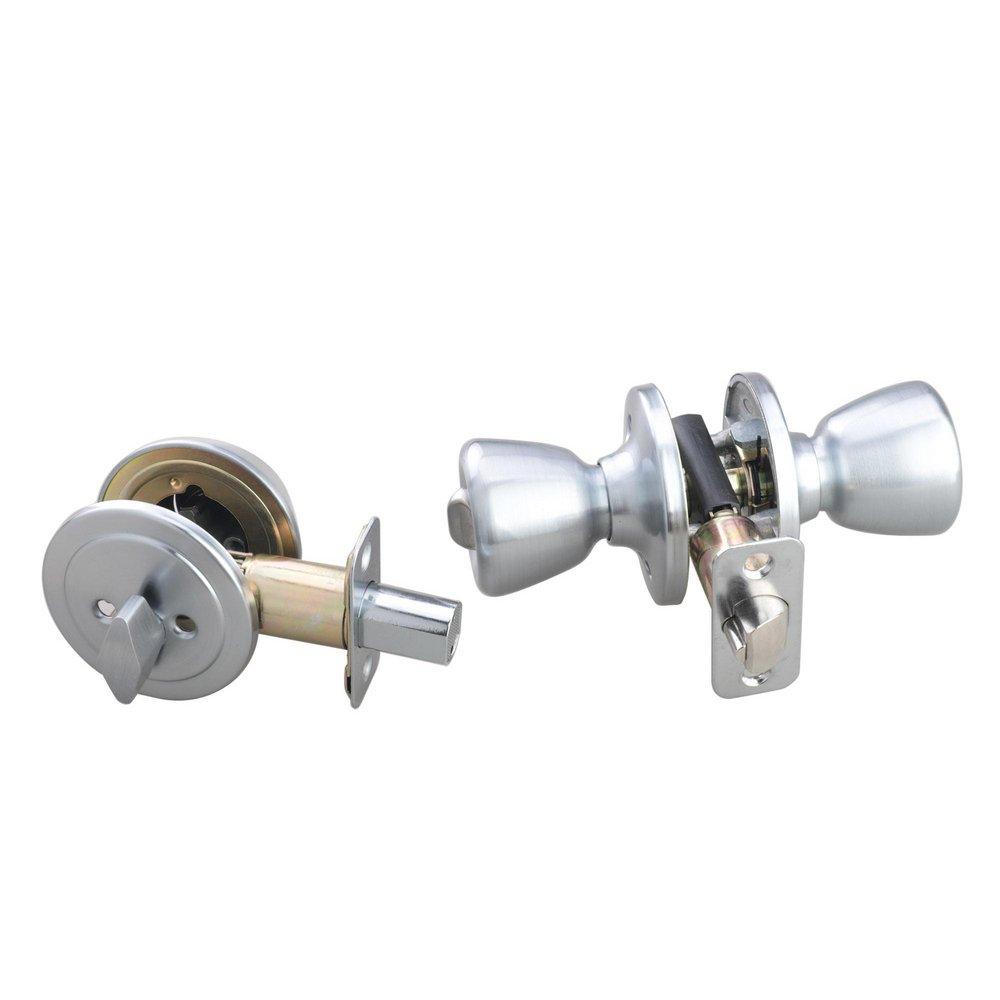 Satin Chrome Tulip Knob Entrance & Deadbolt Lock 