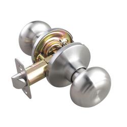 Ridged Flat Ball Knob Passage Door Lock in Satin Nickel