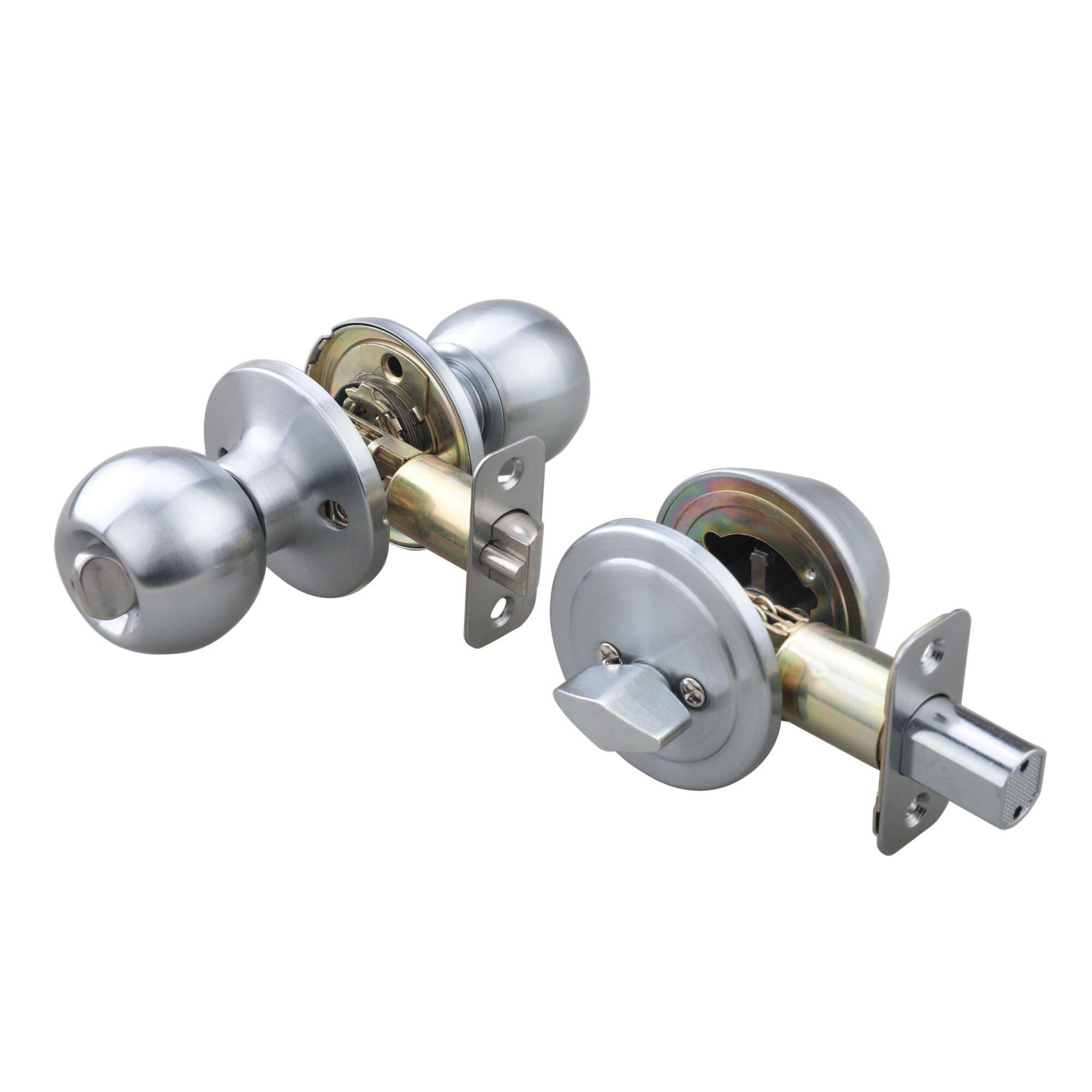 Westcraft Satin Chrome Ball Knob Entrance & Deadbolt Lock 