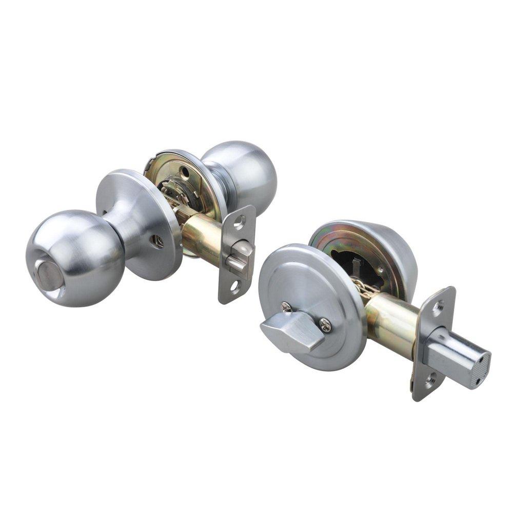 Satin Chrome Ball Knob Entrance & Deadbolt Lock 
