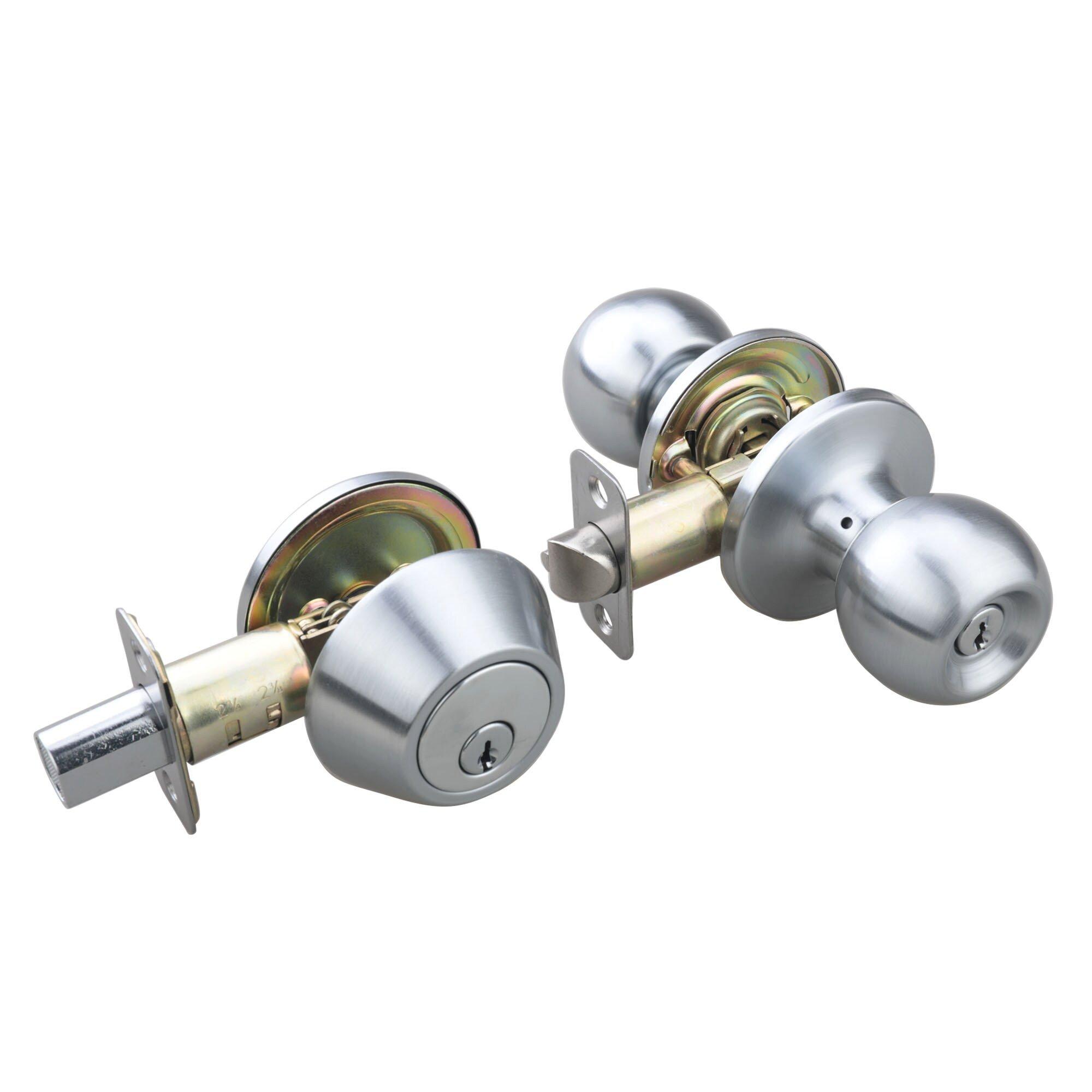 Westcraft Satin Chrome Ball Knob Entrance & Deadbolt Lock 